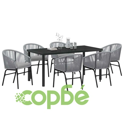 Комплект за хранене в градината 7 части - сив полиратан 160x80 см ➤ топ цена ➤ sorbe.bg