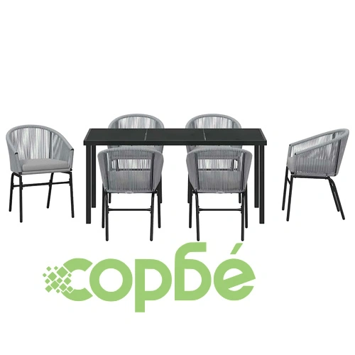 Комплект за хранене в градината 7 части - сив полиратан 160x80 см ➤ топ цена ➤ sorbe.bg