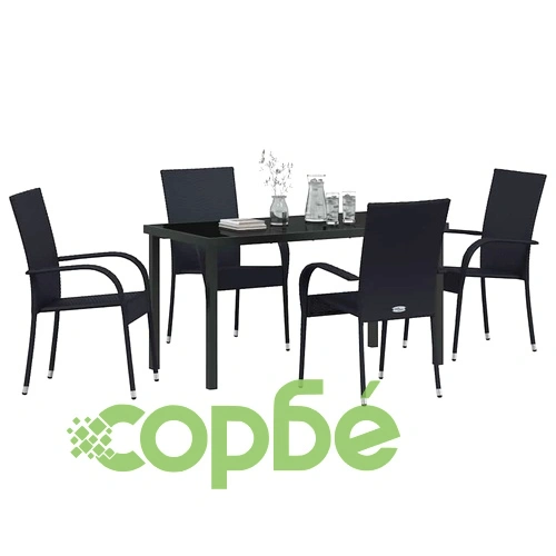 Комплект за хранене в градината 5 части - черен полиратан 140x70x73 см ➤ топ цена ➤ sorbe.bg