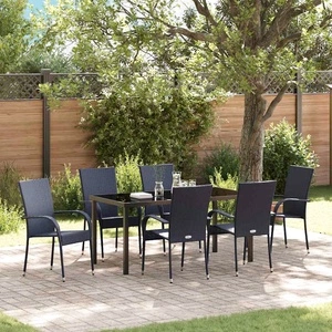 Комплект за хранене в градината 7 части - черен полиратан 160x80 см