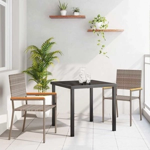 Градински комплект за хранене 3 части, полиратан, сив, 80x80x73 см