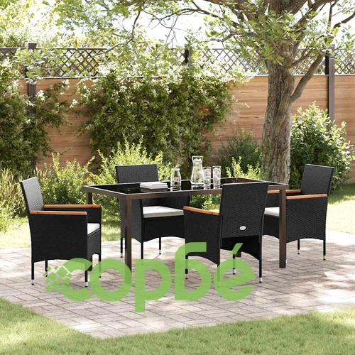 Комплект за хранене в градината 5 части черен полиратан 160x80x73 см ➤ топ цена ➤ sorbe.bg