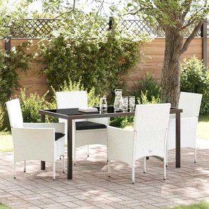 Комплект за хранене в градината 5 части от полиратан бял