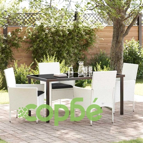 Комплект за хранене в градината 5 части от полиратан бял ➤ топ цена ➤ sorbe.bg