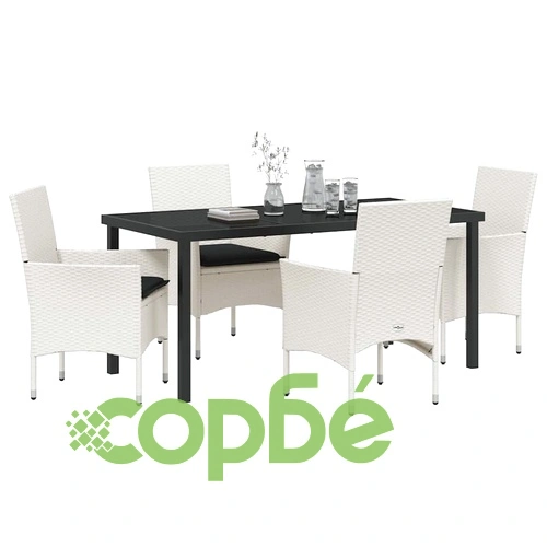 Комплект за хранене в градината 5 части от полиратан бял ➤ топ цена ➤ sorbe.bg