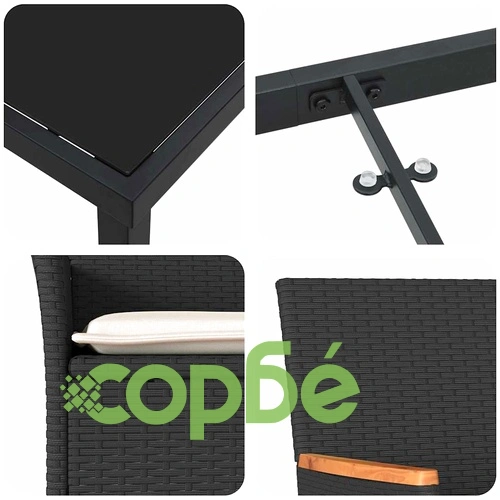 Комплект за хранене в градината 5 части черен полиратан 80x80 см ➤ топ цена ➤ sorbe.bg