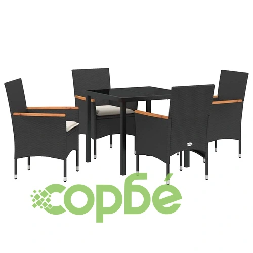 Комплект за хранене в градината 5 части черен полиратан 80x80 см ➤ топ цена ➤ sorbe.bg