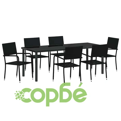 Комплект градински мебели 7 части полиратан черен с маса и столове ➤ топ цена ➤ sorbe.bg