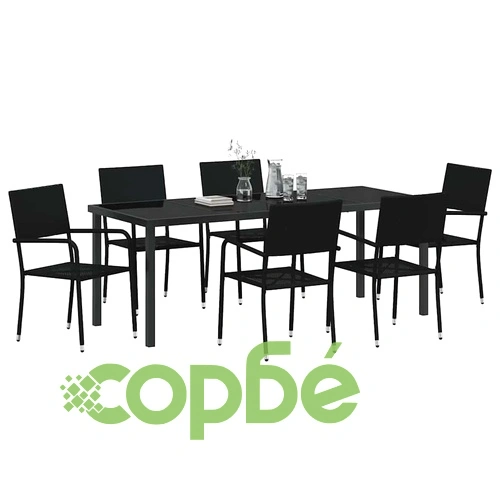 Комплект градински мебели 7 части полиратан черен с маса и столове ➤ топ цена ➤ sorbe.bg