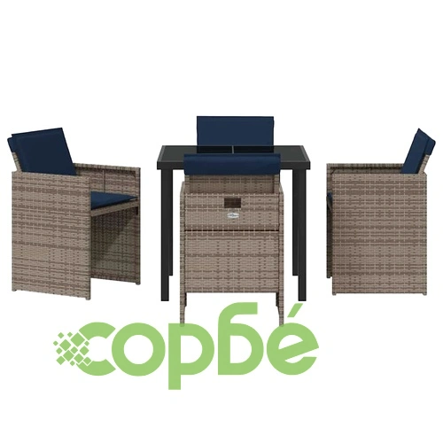 Градински комплект за хранене 5 части сив полиратан 80x80 см ➤ топ цена ➤ sorbe.bg