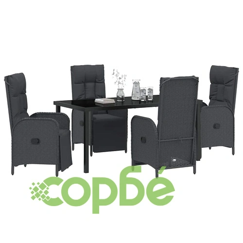 Комплект градински мебели с възглавници 5 части черен полиратан 160x80x73 см ➤ топ цена ➤ sorbe.bg