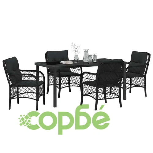 Комплект за хранене в градината 5 части от полиратан - черен ➤ топ цена ➤ sorbe.bg