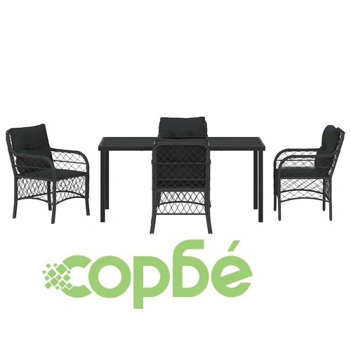 Комплект за хранене в градината 5 части от полиратан - черен ➤ топ цена ➤ sorbe.bg
