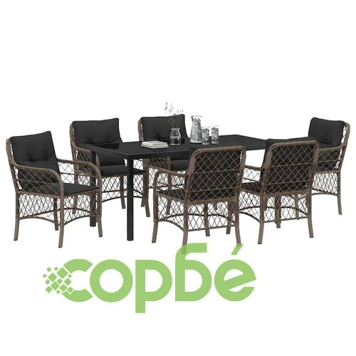 Комплект за хранене в градината 7 части сив полиратан 160x80 см ➤ топ цена ➤ sorbe.bg