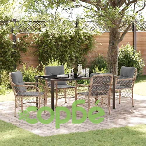 Комплект за хранене в градината 5 части с възглавници бежов полиратан ➤ топ цена ➤ sorbe.bg