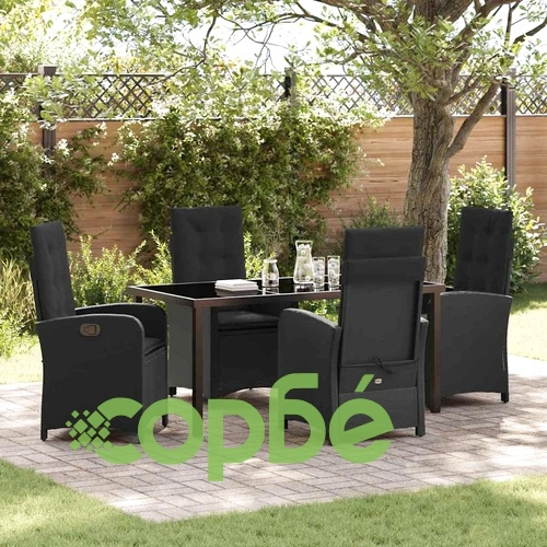 Комплект за хранене в градината 5 части от полиратан черен 160x80 см ➤ топ цена ➤ sorbe.bg