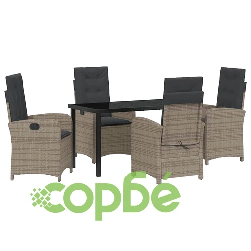 Комплект за хранене в градината 5 части - сив полиратан 140x80 см ➤ топ цена ➤ sorbe.bg