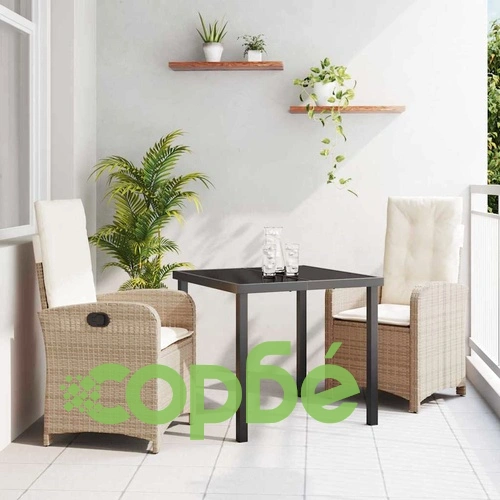 Комплект за хранене в градината 3 части полиратан бежов 80x80 см ➤ топ цена ➤ sorbe.bg