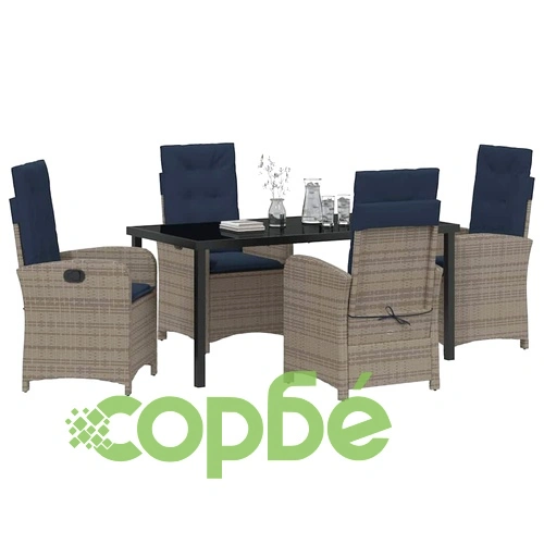 Комплект градински мебели 5 части полиратан сив 160x80 см ➤ топ цена ➤ sorbe.bg
