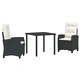 Комплект за хранене в градината 3 части от полиратан черен 80x80 см