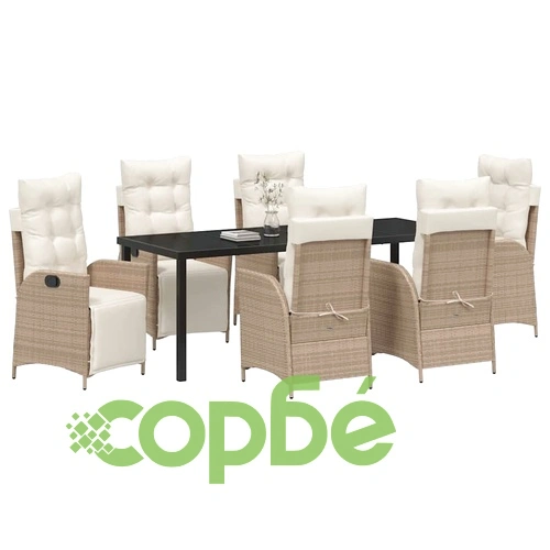 Градински комплект за хранене 7 части - бежов полиратан 200x80x73 см ➤ топ цена ➤ sorbe.bg