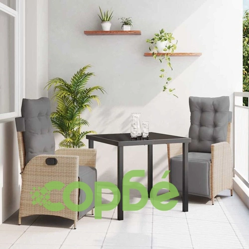 Комплект за хранене в градината 3 части полиратан бежов 80x80 см ➤ топ цена ➤ sorbe.bg
