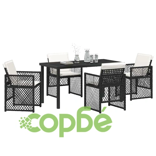 Комплект за хранене в градината 5 части от полиратан - черен ➤ топ цена ➤ sorbe.bg