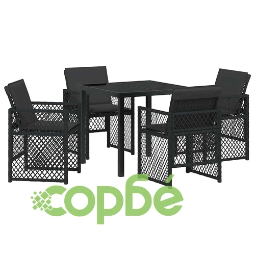Градински комплект за хранене 5 части, полиратан, черен, 80 x 80 x 73 см ➤ топ цена ➤ sorbe.bg