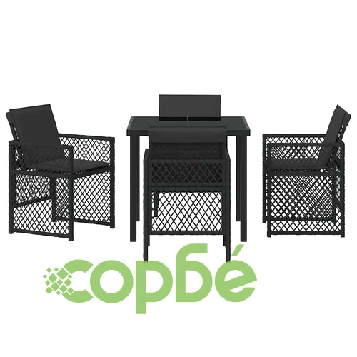 Градински комплект за хранене 5 части, полиратан, черен, 80 x 80 x 73 см ➤ топ цена ➤ sorbe.bg