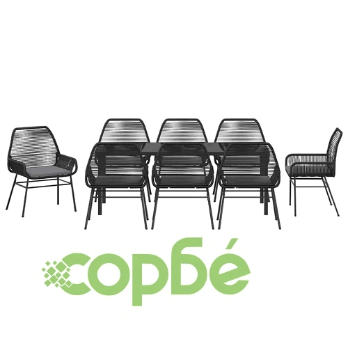 Комплект за хранене в градината 9 части от полиратан - черен ➤ топ цена ➤ sorbe.bg