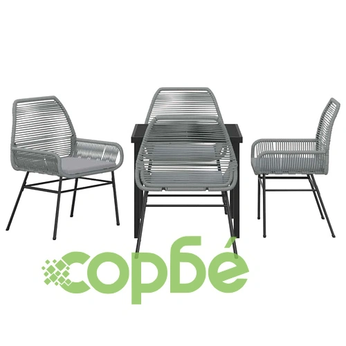 Градински комплект за хранене 5 части сив полиратан 80x80 см ➤ топ цена ➤ sorbe.bg