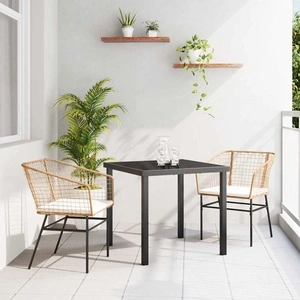 Градински комплект за хранене 3 части, полиратан, Кафяв, 80 x 80 x 73 см