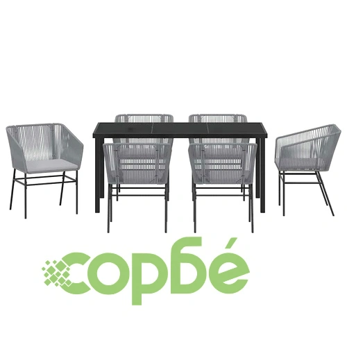 Комплект за хранене в градината 7 части сив полиратан 160x80 см ➤ топ цена ➤ sorbe.bg