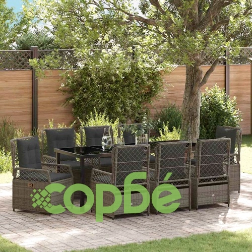Комплект градински мебели 9 части сив полиратан 200x80 см ➤ топ цена ➤ sorbe.bg