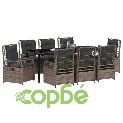 Комплект градински мебели 9 части сив полиратан 200x80 см ➤ топ цена ➤ sorbe.bg