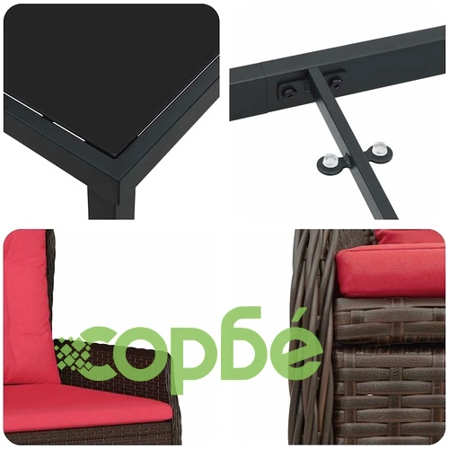 Комплект за хранене в градината 7 части - Кафяв Полиратан с маса и 6 стола ➤ топ цена ➤ sorbe.bg