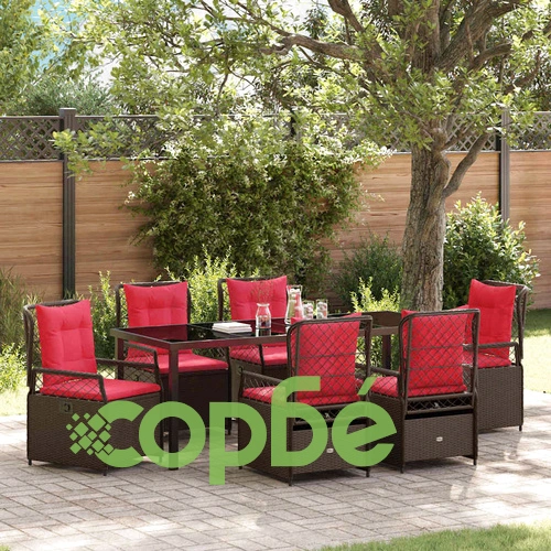 Комплект за хранене в градината от 7 части - Кафяв полиратан ➤ топ цена ➤ sorbe.bg