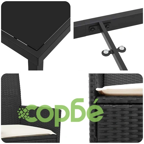 Комплект градински мебели 3 части с възглавници черен полиратан ➤ топ цена ➤ sorbe.bg