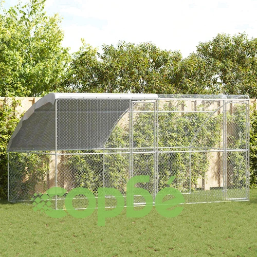 Клетка за пилета с покрив и врати сребриста поцинкована стомана 400x200x198.5 см ➤ топ цена ➤ sorbe.bg