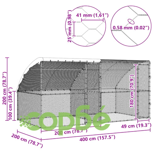 Клетка за пилета с покрив и врати сребриста поцинкована стомана 400x200x198.5 см ➤ топ цена ➤ sorbe.bg