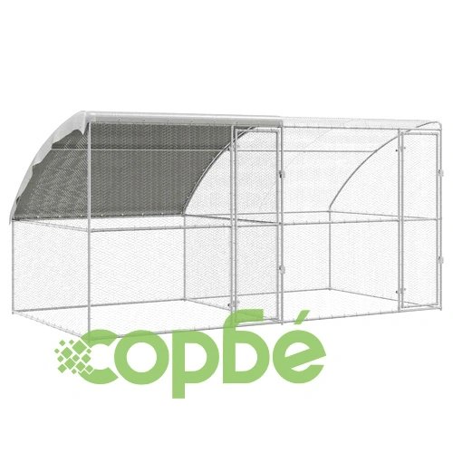 Клетка за пилета с покрив и врати сребриста поцинкована стомана 400x200x198.5 см ➤ топ цена ➤ sorbe.bg