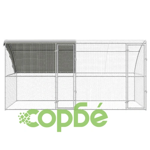 Клетка за пилета с покрив и врати сребриста поцинкована стомана 400x200x198.5 см ➤ топ цена ➤ sorbe.bg