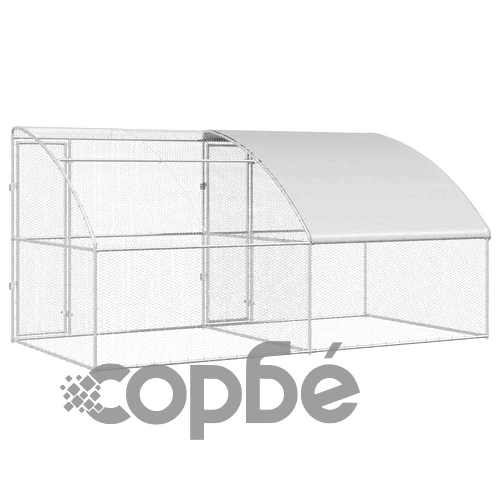 Клетка за пилета с покрив и врати сребриста поцинкована стомана 400x200x198.5 см ➤ топ цена ➤ sorbe.bg