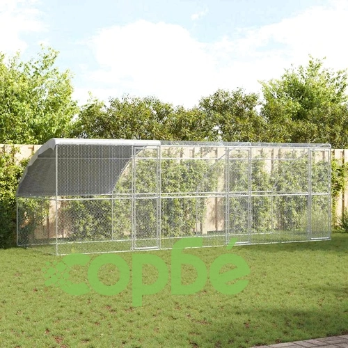 Клетка за пилета с покрив и врати сребриста поцинкована стомана 600x200x198.5 см ➤ топ цена ➤ sorbe.bg
