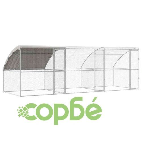 Клетка за пилета с покрив и врати сребриста поцинкована стомана 600x200x198.5 см ➤ топ цена ➤ sorbe.bg
