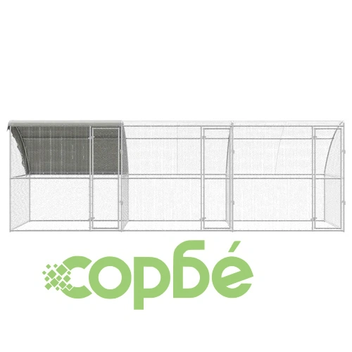 Клетка за пилета с покрив и врати сребриста поцинкована стомана 600x200x198.5 см ➤ топ цена ➤ sorbe.bg