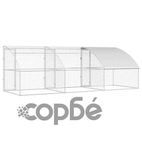 Клетка за пилета с покрив и врати сребриста поцинкована стомана 600x200x198.5 см ➤ топ цена ➤ sorbe.bg