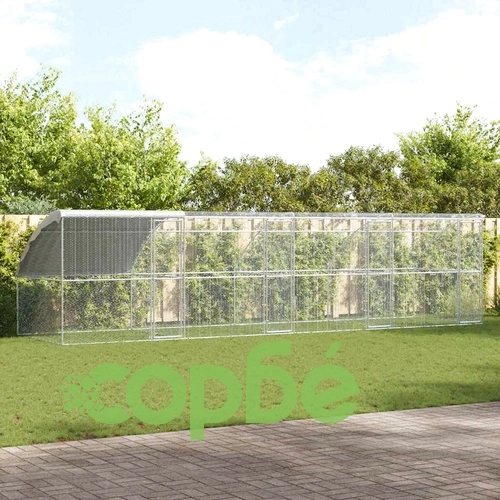 Клетка за пилета с покрив и врати сребриста поцинкована стомана 800x200x198.5 см ➤ топ цена ➤ sorbe.bg