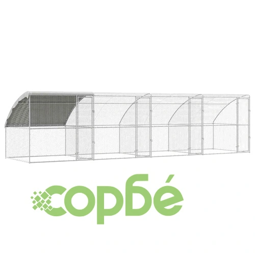 Клетка за пилета с покрив и врати сребриста поцинкована стомана 800x200x198.5 см ➤ топ цена ➤ sorbe.bg