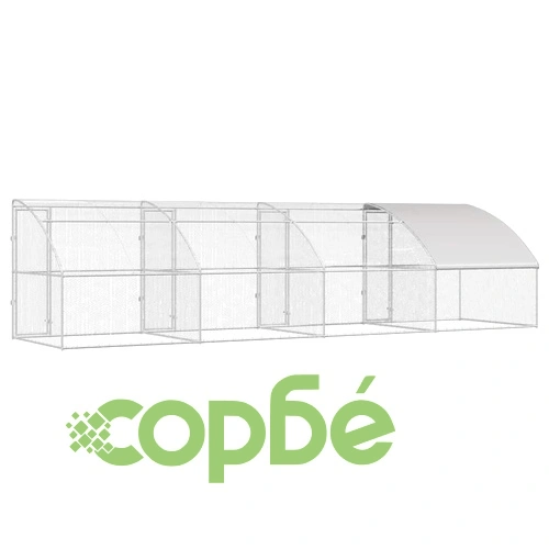 Клетка за пилета с покрив и врати сребриста поцинкована стомана 800x200x198.5 см ➤ топ цена ➤ sorbe.bg